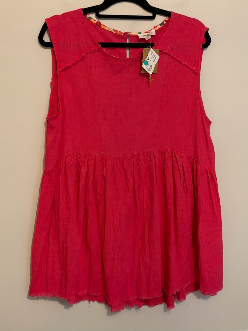 Umgee Hot Pink Linen Blend Frayed Hem Tunic Sz L Large nwt